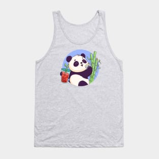 The cute panda enjoys bubble tea and a donut among bamboo trees Tank Top